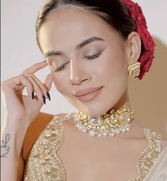 Inayat Choker Set with Drop Earrings with Pearls