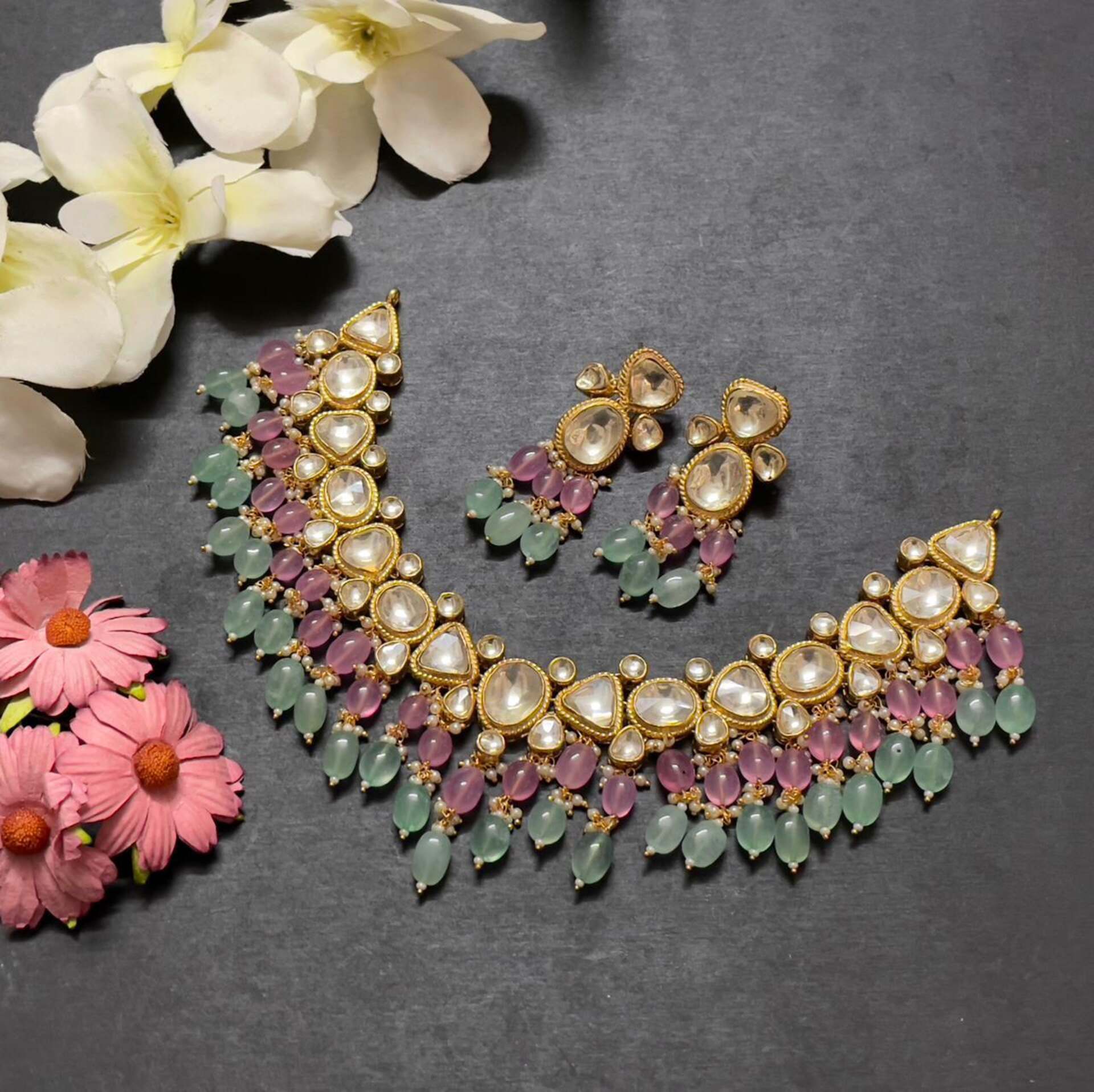Mint and Blush Kundan Set
