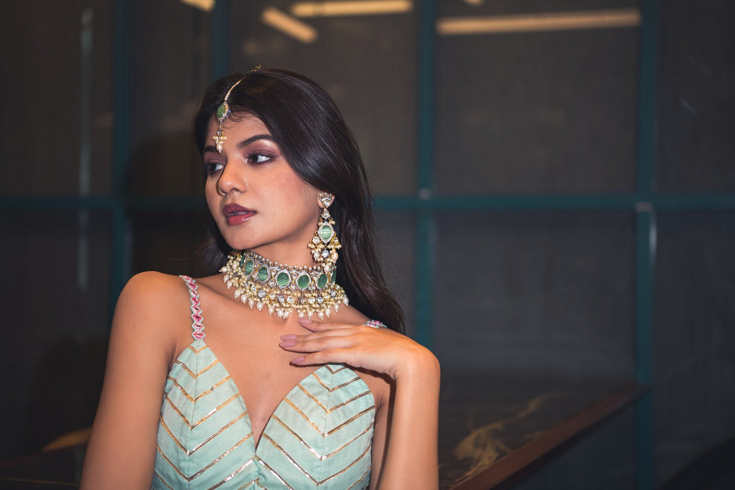 Pastel Kundan Maangtikka