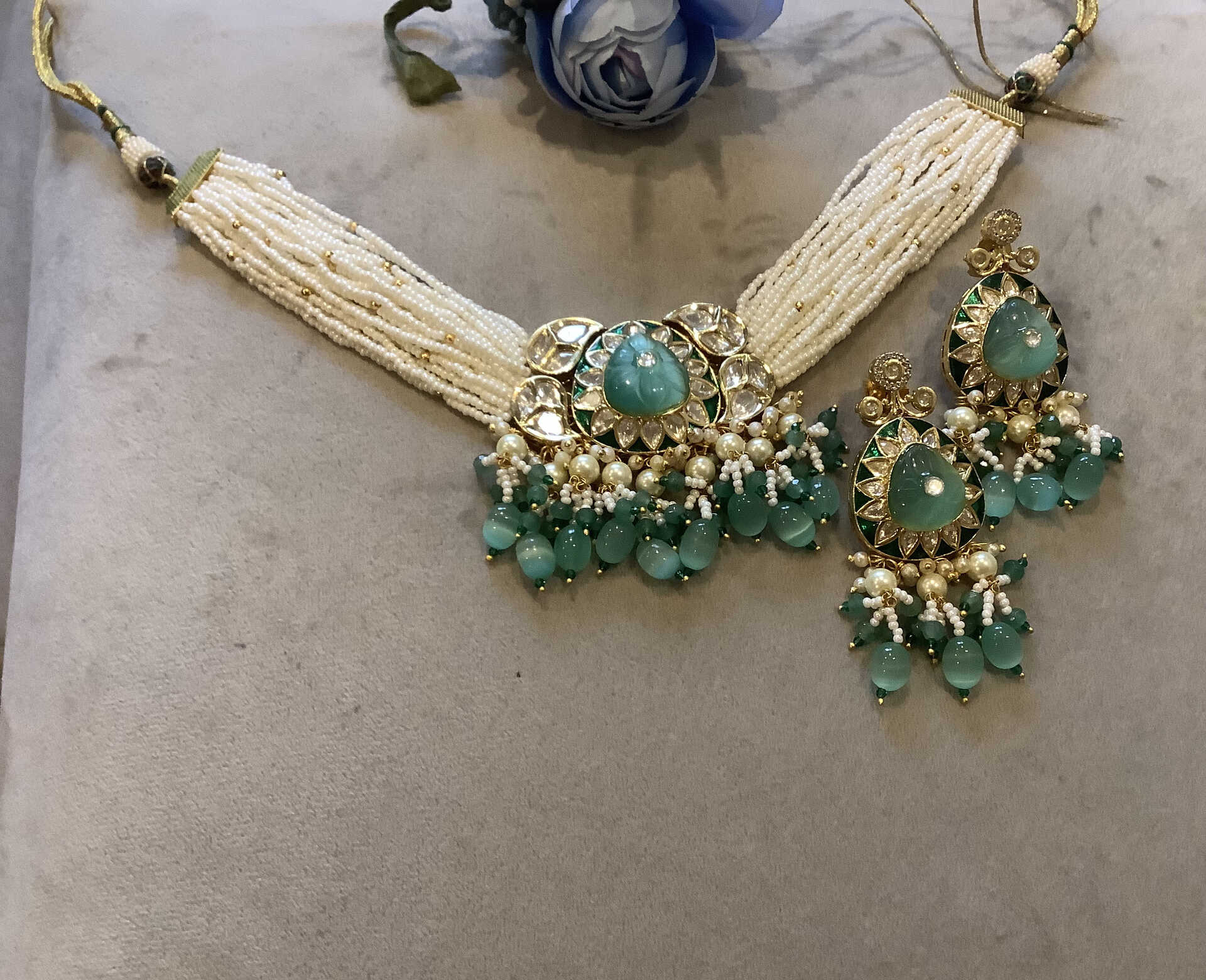 Yasmine Stone Choker and Earrings Set